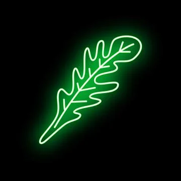 Arugula leaf green neon glowing light outline Stock Illustration