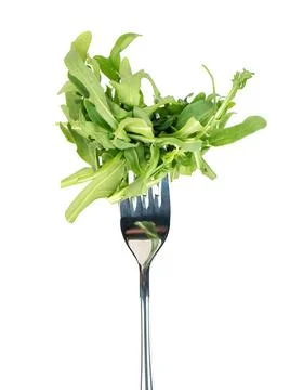 Arugula leaves on a fork Foto stock