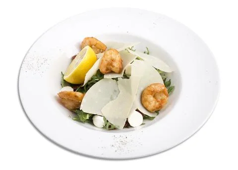 Arugula salad with prawns. Stock Photos