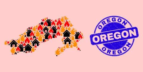Arunachal Pradesh State Map Collage of Fire and Realty and Scratched Oregon Ilustração Stock