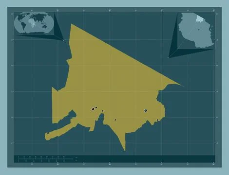 Arusha, Tanzania. Solid color shape. Locations of major cities of the region Stock Illustration