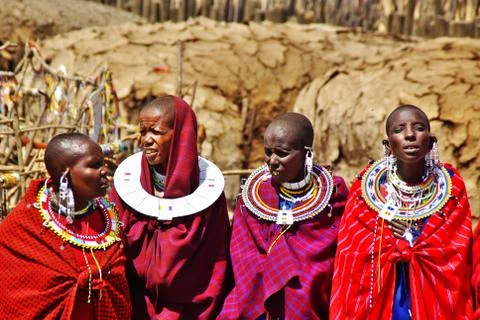 ARUSHA, TZ - CIRCA AUGUST 2010 - Masai village in Serengeti National Park. Stock Photos