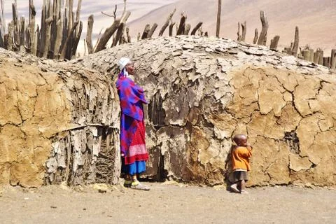 ARUSHA, TZ - CIRCA AUGUST 2010 - Masai village in Serengeti National Park. Stock Photos