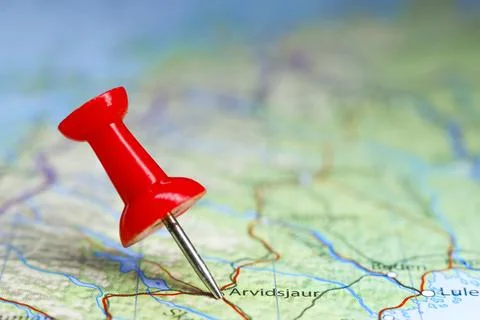 Arvidsjaur, Sweden pin on map Stock Photos