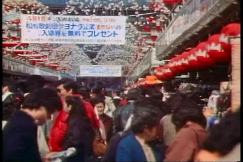 The Asakusa district in Tokyo with milling crowds Stock Footage