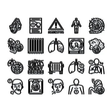Asbestos causing lung disease and health risk icon set Illustrazione stock