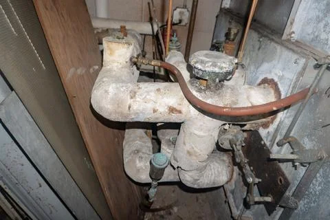 Asbestos containing pipe insulation raping. Stock Photos