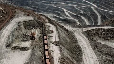 Asbestos mining dumps in pit canyon against white terraces. Stock Footage 158182319