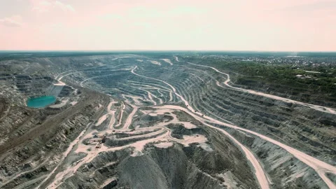 Asbestos quarry, a dump truck at work in open pit. Dump trucks, mining industry Stock Footage 158181709