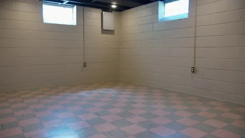 Asbestos Tile in Basement in house built in 1950's toxic cancer causing flooring Stock Footage 135673559