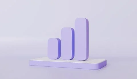 Ascending 3D Bar Graph Chart Violet Purple Color Growth Progress Minimalist Stock Illustration