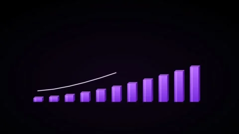 Ascending 3D bars with a rising trend line on a black background, violet color Stock Footage 342511282