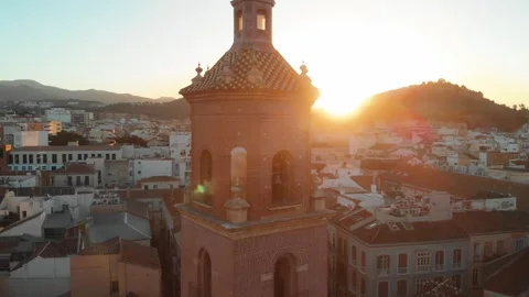 Ascending aerial drone view over historic European city revealing Stock Footage 345669455