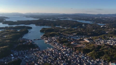 Ascending Aerial View Over Ago Bay Islands in Shima, Japan Stock Footage 342237340