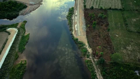 Ascending Aerial View of River Valley in Rural Vietnam Video stock 336610481