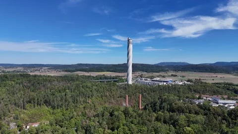 Ascending Approach to Rottweil Elevator Test Tower and Grounds Stock Footage 345780300