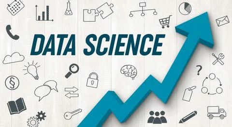 Ascending arrow with icons - Data science Foto stock