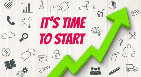 Ascending arrow with icons - Its time to start Stock Illustration