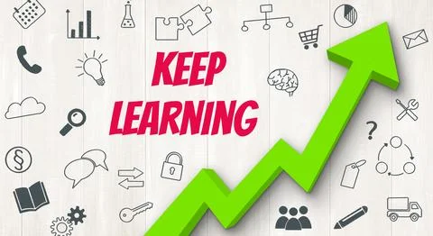Ascending arrow with icons - Keep learning Stock Illustration