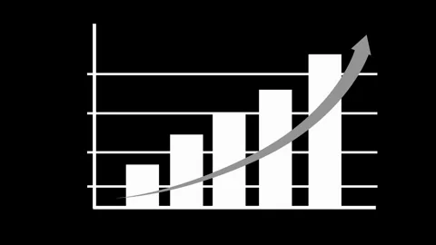 Ascending bar chart with curved upward arrow animation Stock Footage 329114201