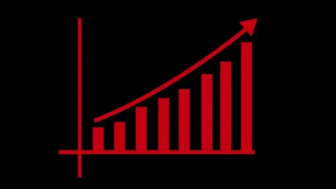 Ascending bar chart with upward-curving arrow graph animation Stock Footage 335488295