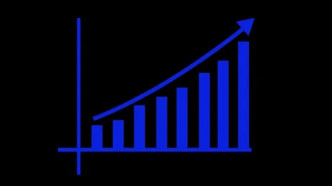 Ascending bar chart with upward-curving arrow graph animation Stock Footage 335488297