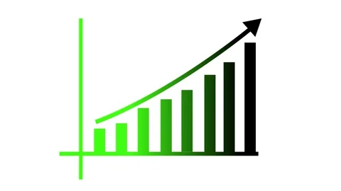 Ascending bar chart with upward-curving arrow graph animation Stock Footage 335488309