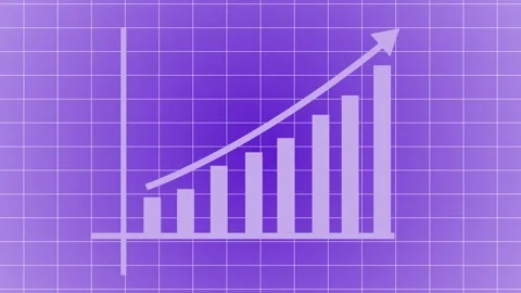 Ascending bar chart with upward-curving arrow graph animation Stock Footage 335488316