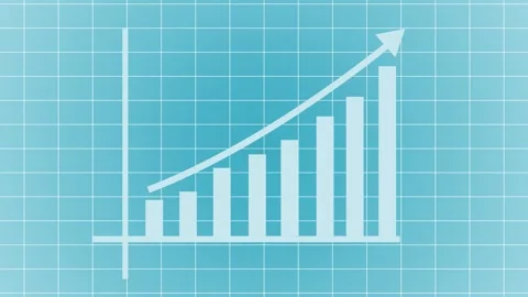 Ascending bar chart with upward-curving arrow graph animation Stock Footage 335488317