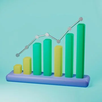An ascending column chart with an ascending arrow. 3d illustration Stock Illustration