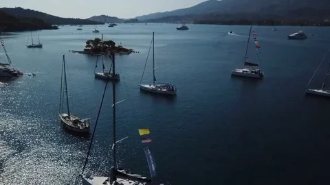 Ascending drone aerial view while sailing in Greece Stock Footage