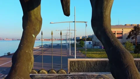 Ascending-drone-alexander-statue-white-tower-thessaloniki-4k Stock-Footage 333491380