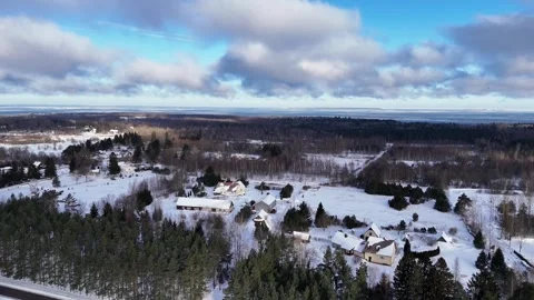 Ascending Drone Flight Over Snowy Countryside Stock Footage 336718662