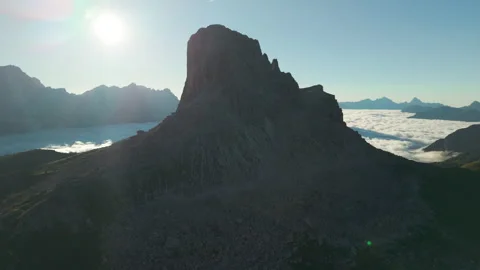 Ascending Drone Flight Toward Rocky Peak Near Mondeval Stock Footage 336811913