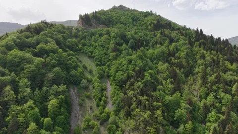 Ascending Drone Reveals Forest Covered Mountains Cinematic Aerial View 4K Stock Footage 338204007