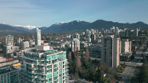 Ascending Drone Shot Over Downtown North Vancouver in British Columbia Stock Footage 293862392