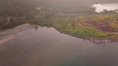 Ascending Drone Shot Revealing Da Nang Coast at Sunrise in Vietnam Vídeo Stock 340487449