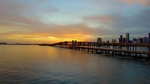 Ascending Drone Shot of a Sunset from Key Biscayne in 4K Video stock 84241501