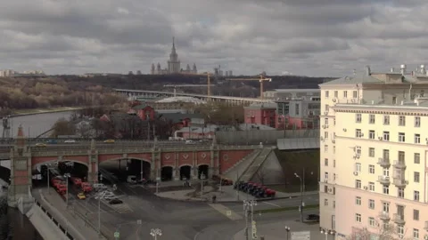 Ascending drone view over river bridge area Vidéo 324874870