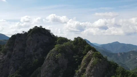 Ascending Drone View Over Rocky Peaks of Gubongsan Mountain, South Korea Stock Footage 343193699