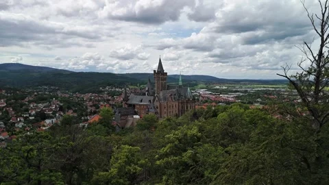 Ascending Drone View Revealing Wernigerode Castle, Germany Stock Footage 337463595
