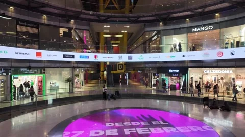 Ascending in elevator in Big Shopping Center in Barcelona, commercials, 4K Stock Footage 273171545