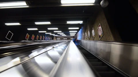 Ascending Escalator (Pull Focus) Stock Footage 129140235