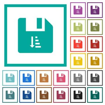 Ascending file sort flat color icons with quadrant frames Illustrazione stock