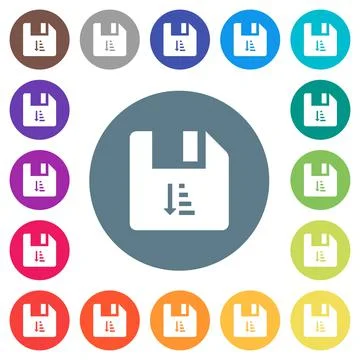 Ascending file sort flat white icons on round color backgrounds Illustrazione stock