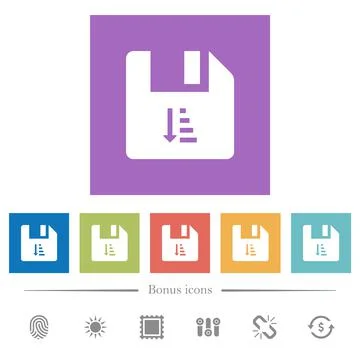 Ascending file sort flat white icons in square backgrounds 库存插图
