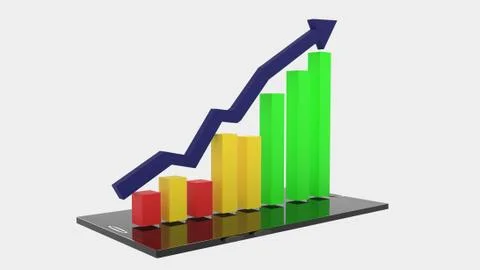 Ascending fluctuating bar graph on cellphone Illustrazione stock