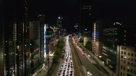 Ascending footage of traffic jam in multilane road. Long standing queue of cars Stock Footage 165370296