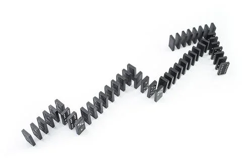 Ascending graph arrow, made from black domino tiles Foto stock