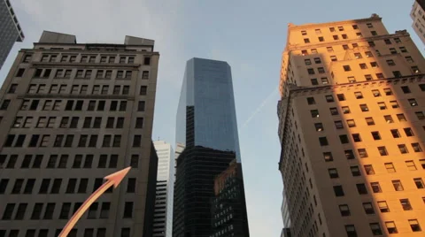 Ascending graph in front of high-rise office buildings Stock Footage 40960271